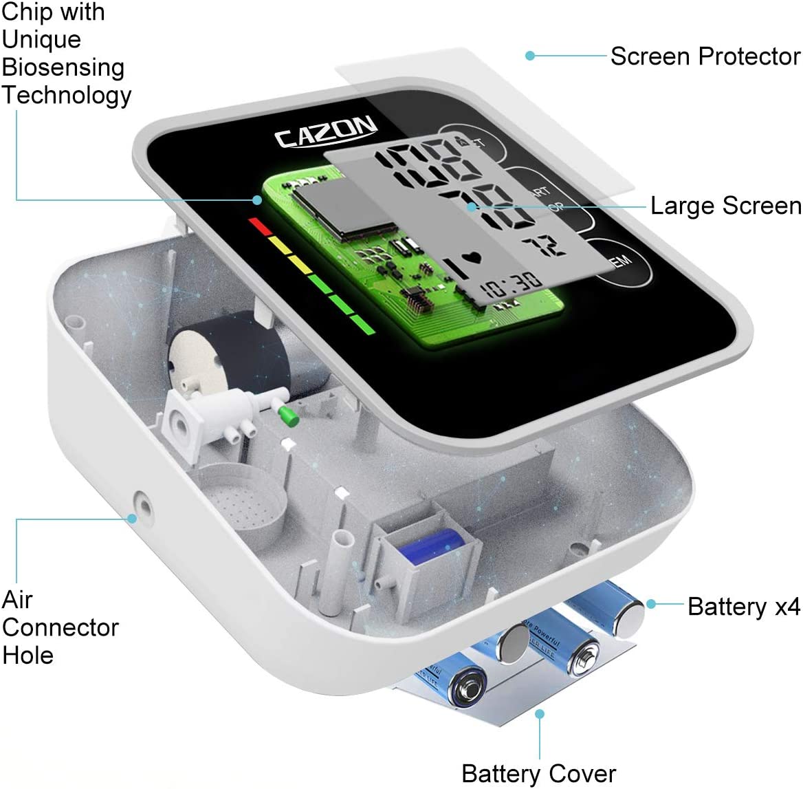 CAZON Blutdruckmessgeräte Oberarm Digital Vollautomatisch Blutdruckmessgerät Pulsmessung Blutdruckmessung Großes mit Große Manschette 2x120 Dual-User Schwarz